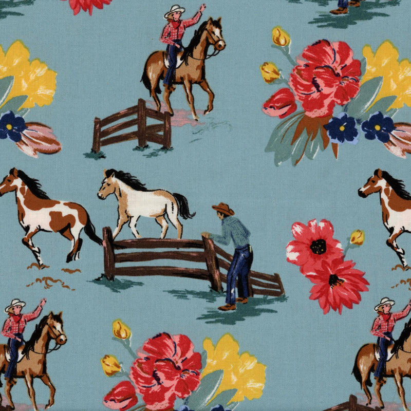 Riley Blake Horses and Flowers - Patchwork and Quilting Fabric from Brown's Craft Shed (Tags: Fabric animal blue Western )