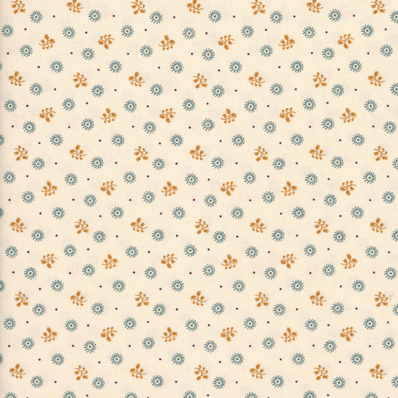 Andover Fernshaw - Tan and Aqua Floral Print with Black Dots - Patchwork and Quilting Fabric from Brown's Craft Shop (Tags: Fabric Floral panel )