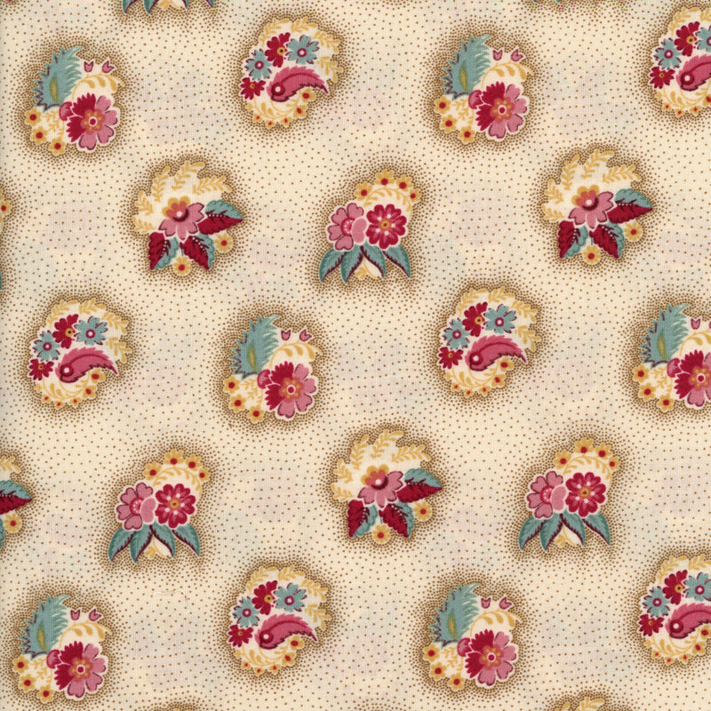 Andover Fernshaw - Floral Bouquet on Cream with Tan Spots - Patchwork and Quilting Fabric from Brown's Craft Shop (Tags: Fabric Floral panel )