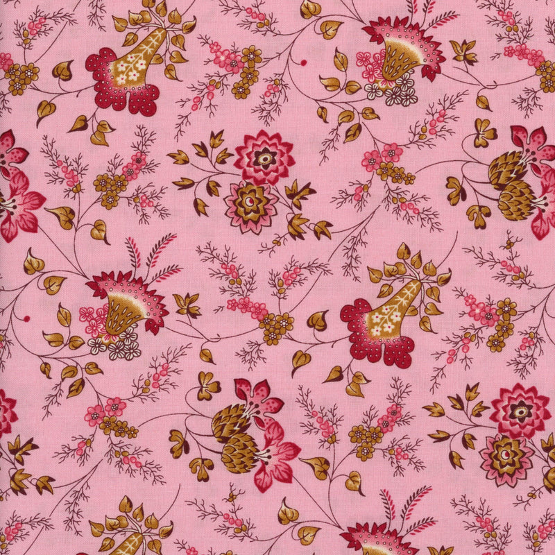 Andover Fernshaw - Pink Florals with Leaves on Pink - Patchwork and Quilting Fabric from Brown's Craft Shop (Tags: Fabric Floral panel )