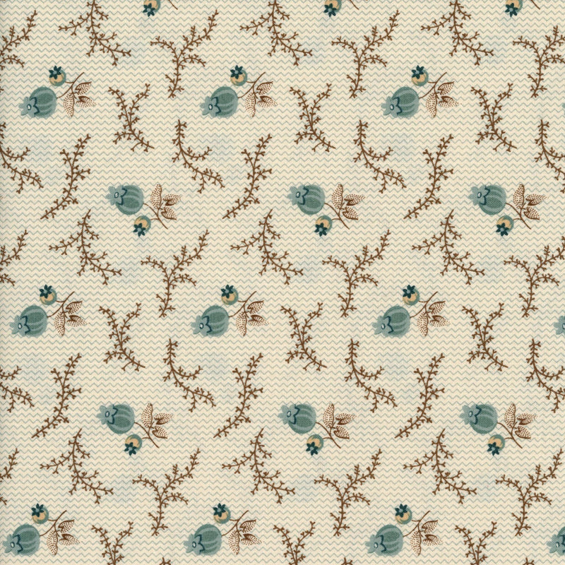 Andover Fernshaw - Aqua Flowers and Leaves on Cream Zigzag - Patchwork and Quilting Fabric from Brown's Craft Shop (Tags: Fabric Floral panel )