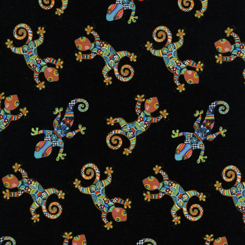 Blank Quilting Corporation Black Tossed Geckos - Patchwork and Quilting Fabric from Brown's Craft Shed (Tags: Fabric animal Black multi )