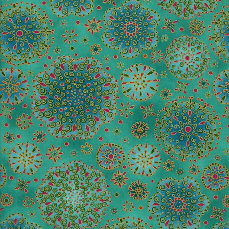 Robert Kaufman Jeweled Leaves Turquoise - Patchwork and Quilting Fabric from Brown's Craft Shed (Tags: Fabric blue Floral panel )