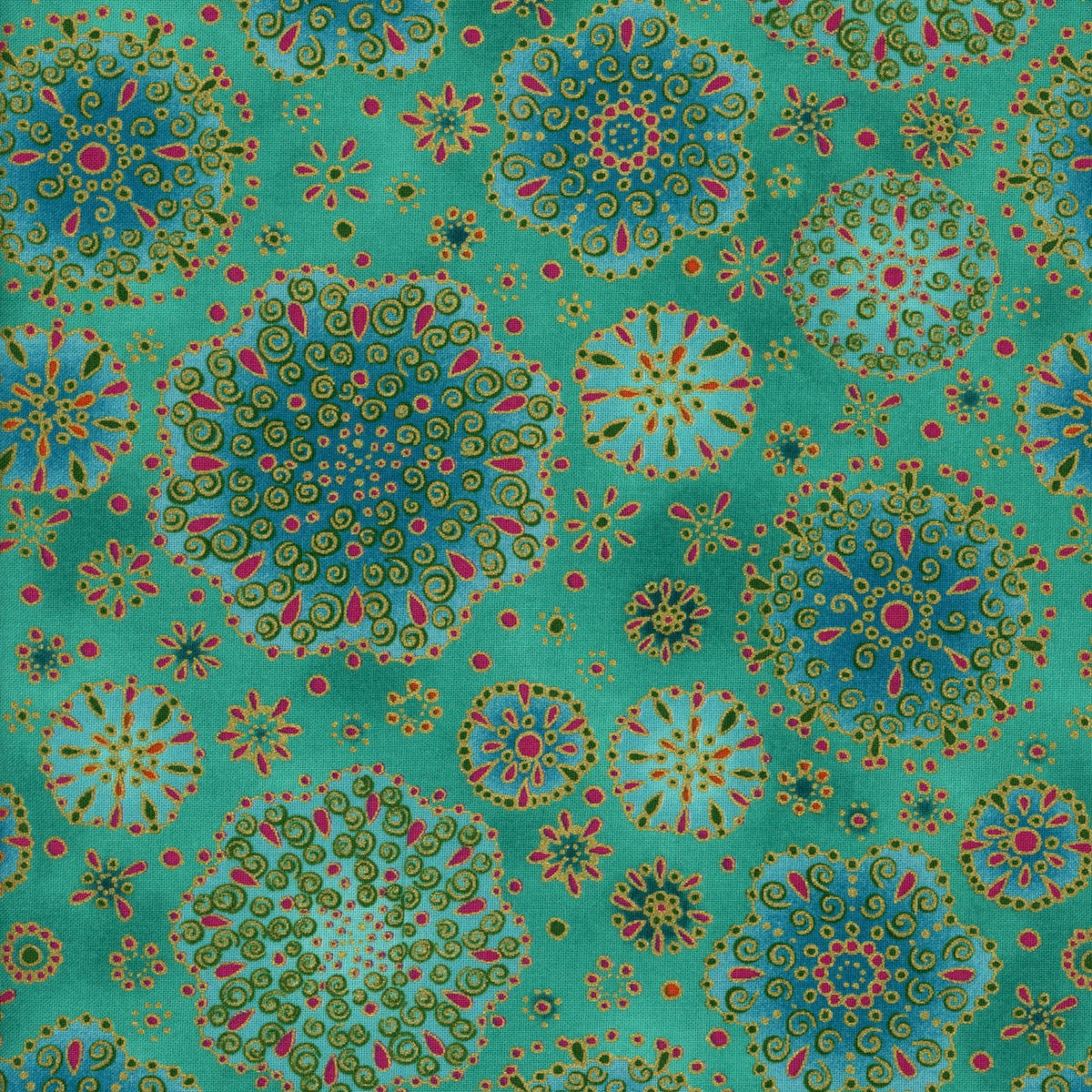 Robert Kaufman Jeweled Leaves Turquoise (End of Bolt) - Patchwork and Quilting Fabric from Brown's Craft Shed (Tags: Fabric )