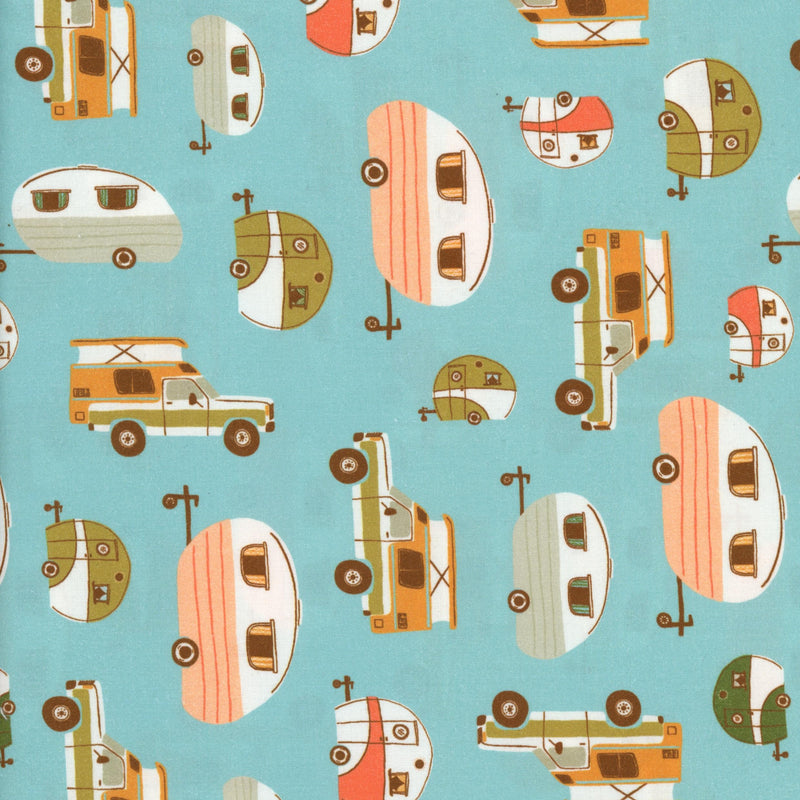 Paintbrush Studio Vintage Camping Campers - Patchwork and Quilting Fabric from Brown's Craft Shed (Tags: Fabric multi specialty )