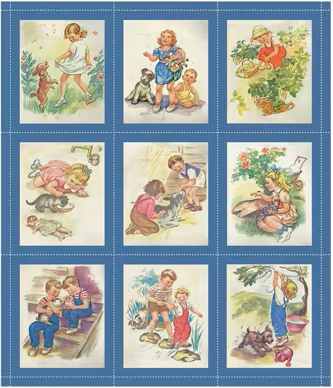 Simple Pleasures Panel by American Jane for Riley Blake Designs - Patchwork and Quilting Fabric from Brown's Craft Shed (Tags: Fabric American Jane blue children classic illustrations nostalgic panel Riley Blake Designs Simple Pleasures storybook vintage whimsical )